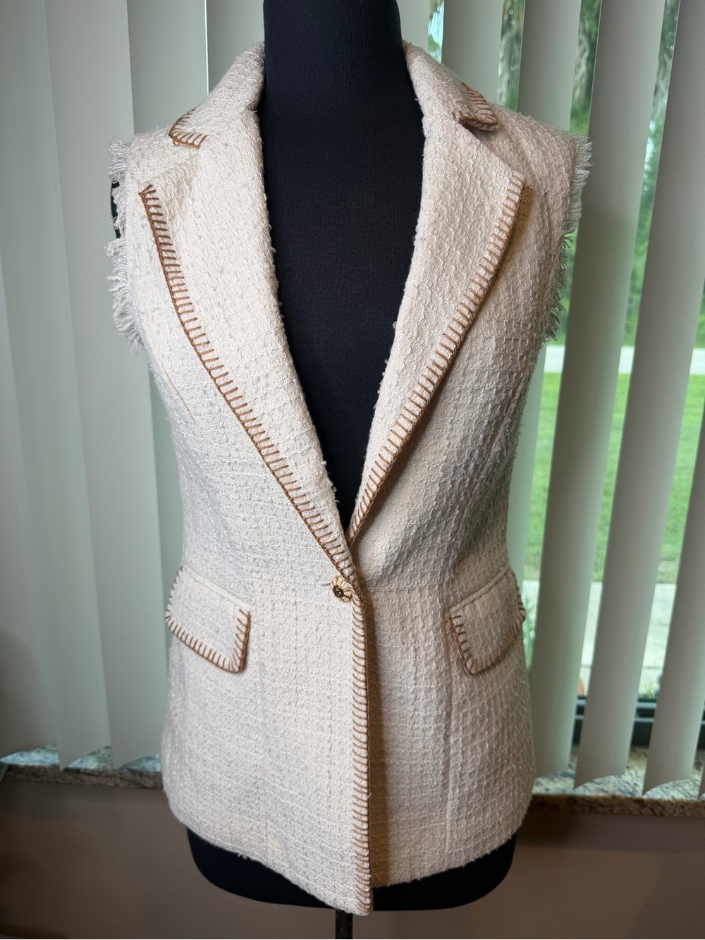 Sam Edelman Frankie fringe-trimmed blazer vest front button stitching Size XS